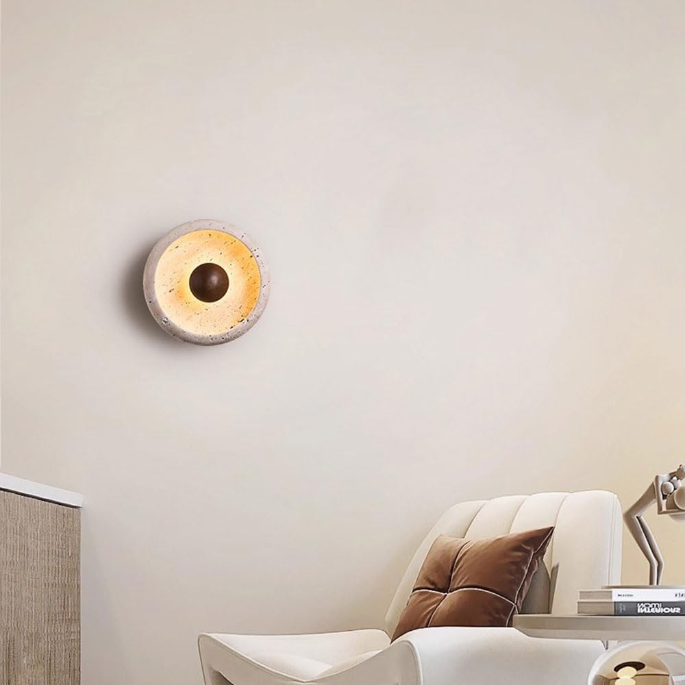 Lámpara de pared estilo industrial moderno, aplique redondo 7,8 pulgadas, lámpara travertino amarillo, tocador, mesita noche, comedor, accesorios iluminación decorativos