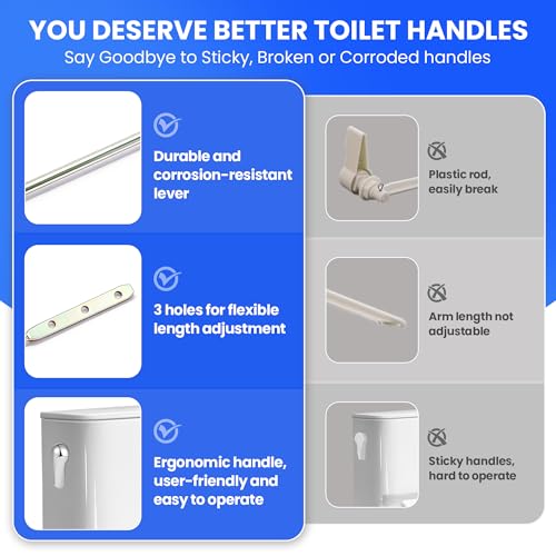Yupjlia 2 Pack Toilet Handle Replacement Kit, Premium Side Mount Toilet Flush Lever Replacement with Anti-Rust Metal Arm Rod/Adjustable Stainless Steel Flapper Chain, Tank Bowl Handle Trip Levers
