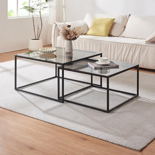 [en.casa] Lot de 2 Tables Basses Gigognes Ensemble de 2 Tables d'Appoint de Tailles Différentes Set de 2 Bouts de Canapé Design Industriel Gain de Place...