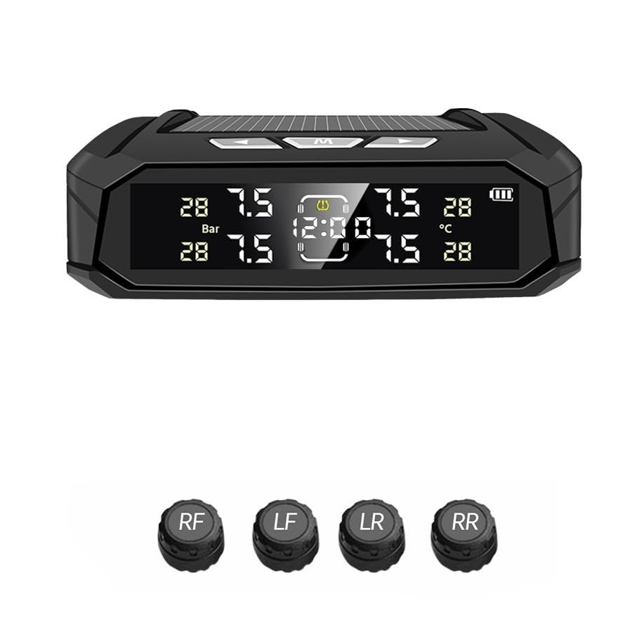 Tpms Sensore for auto 8 Bar Sistema intelligente for autocarro con orologio elettronico for auto Sistema intelligente automatico Display a energia solare Pressione Pneumatici(K10-External Sensors)