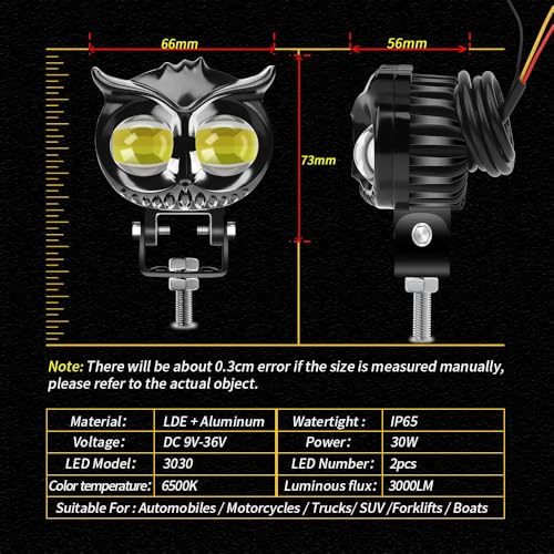 Image of 45W LED Owl Fog Light Projector Lamp ? High Brightness Dual Lens Spot Beam for All Motorcycles, Scooty, Bikes, and Cars (Metal Body, 12-24V, Pack of 2 with Switch, Multicolour)