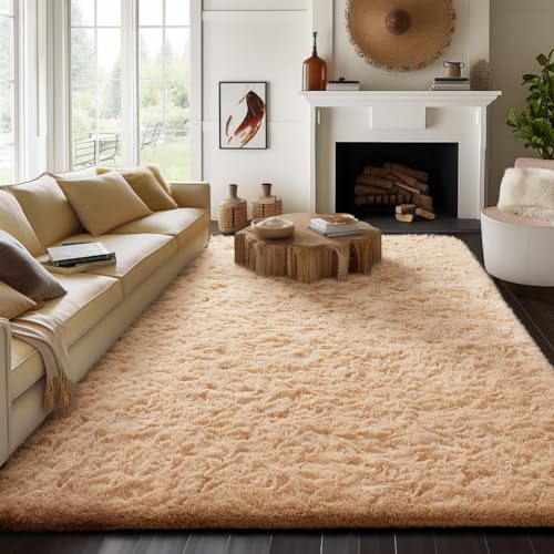 Ophanie 8x10 Beige Area Rugs for Living Room, Large Shag