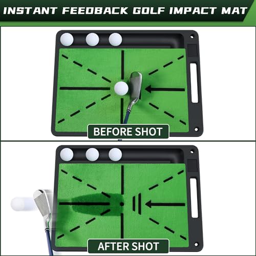 Golf Swing Training Mat, 13\"x17\" Premium Golf Practice Mat for Swing Detection, Professional Golf Impact Mat with Integrated Ball-Tray, Heavy Duty Non-Slip Rubber Bottom, for Indoor Practice - Thumbnail 2
