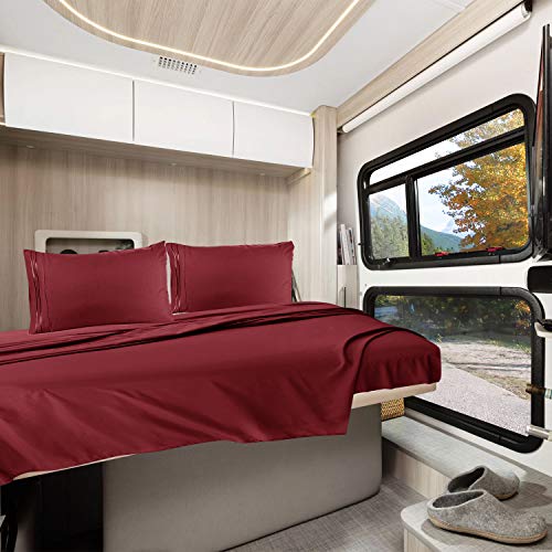Nestl Burgundy Red Short Queen Sheets for RV, Hotel Luxury RV Queen Sheets Set, 6 Piece Fitted Bed Sheet Set and Pillowcases, Super Soft, Wrinkle-Free, and Breathable Camper Bedding