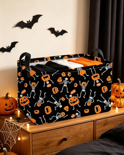 Image of Essme Rectangular Halloween Baskets,Pumpkin Storage Box,Cute Basket for Kids with Handles for Room Decor, Book Bins.(Pumpkin)
