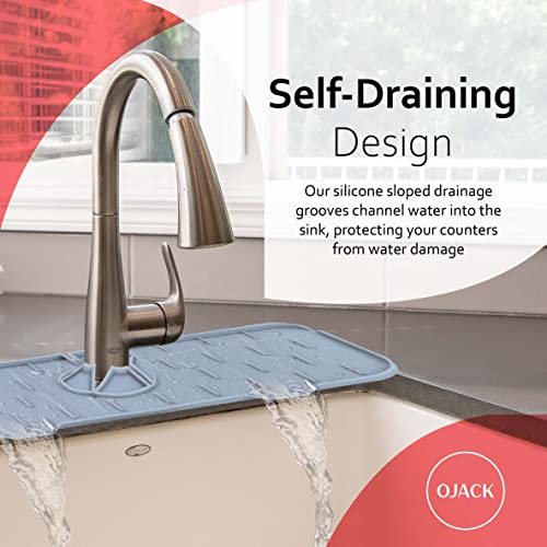 Ojack Kitchen Sink Splash Guard - Silicone Faucet Mat, Sink Draining Pad Behind Faucet, Dish Soap Dispenser And Sponge Holder - Sink Protectors For Kitchen Counters - Gray (14.6 Inch) #TOP4
