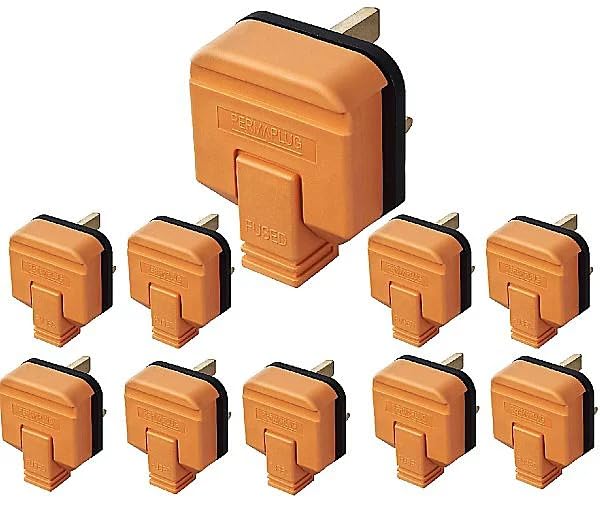 Heavy-Duty 13 Amp UK 3-Pin Mains Plug (Orange) (10)