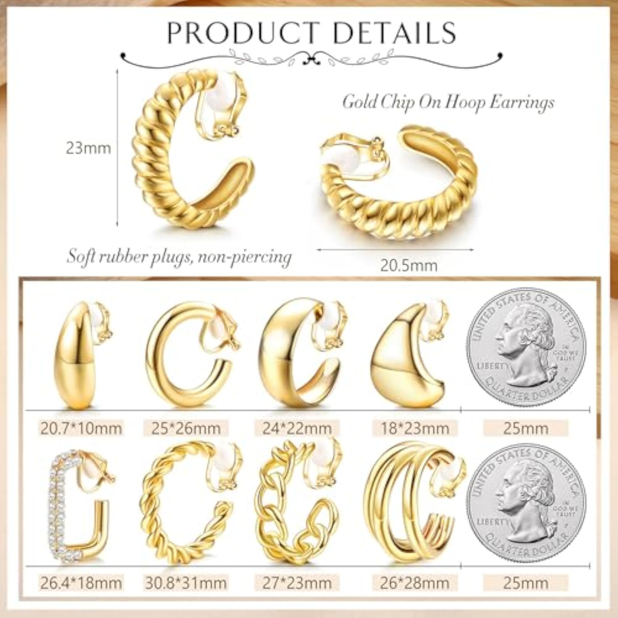 9 Pairs Women's Clip Earrings Set, Hypoallergenic