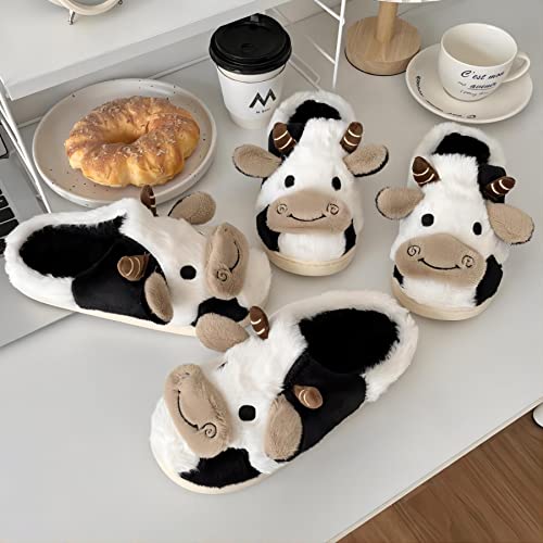 Fittin Cute Cow Slippers, Fuzzy Slippers,Cartoon Cattle Printed Men's And Women's Universal Thermal Slippers, Animal Slippers, Women's Indoor Slippers #TOP3