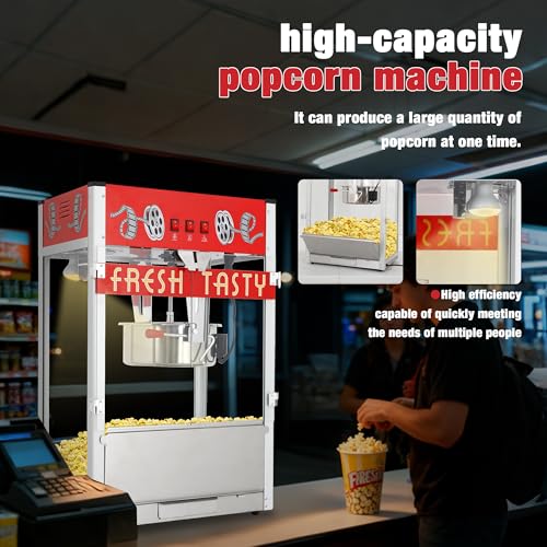 Image of Tabletop Popcorn Machine & 30oz kettle for Commercial, 1650W, Red