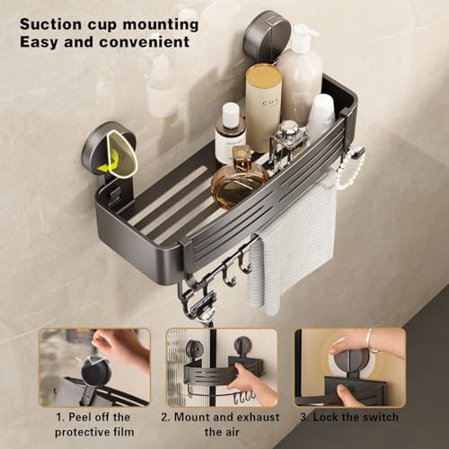 VOLPONE Corner Shower Caddy Suction Cup Shower Shelf Corner No Drilling Bathroom Shower Organizer Storage Rack Adhesive with Towel Bar Hooks(2-Pack, Gray) by VOLPONE - Image 3