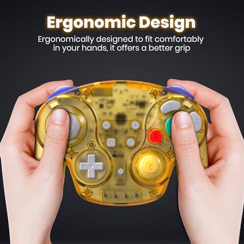 Image of 2.4 GHz Wireless GameCube Controller for Switch 1 & 2, NGC, Clear Yellow | (Built-in Vibration) (Rechargeable) (Analog Triggers / Stick) Compatible with Switch Online, Windows PC, macOS