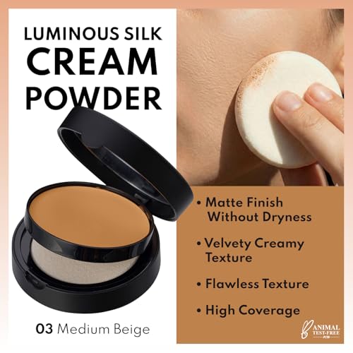 Image of Note Cosmetique Luminous Silk Compact Powder - Medium Buildable Coverage - Weightless Setting Powder Foundation - 03 Medium Beige - 0.4 oz