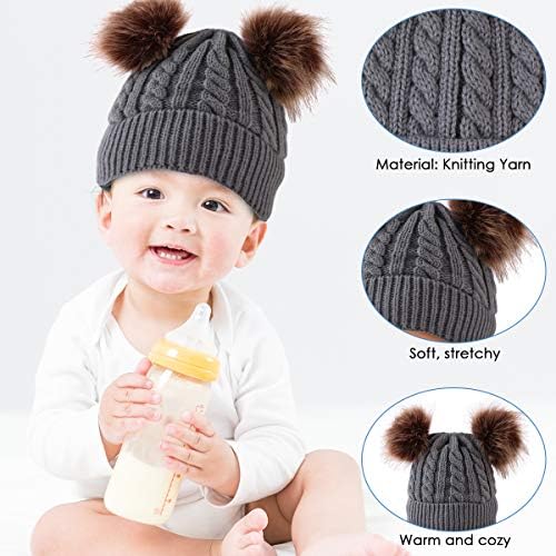 Yolispa Baby Winter Warm Knitted Hat Pom Pom Hats Double Bobble Toddler Newborn Cute Soft Beanie Ski Cap