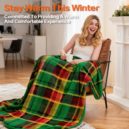 Image of Electric Blanket Heated Throw, Soft Flannel 50 inchx60 inch Plaid Heating Blanket with 8 Hours Auto Off 10 Fast Heating Levels Machine Washable Sherpa Heated Blanket with Overheating Protection