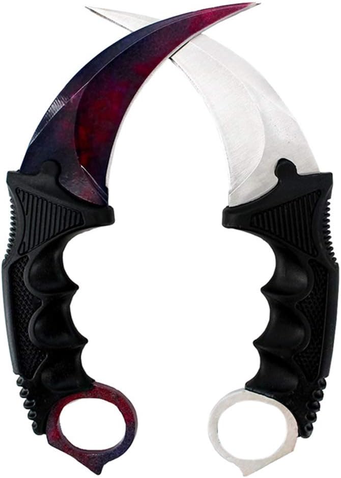 Karambit Knife, Set of 2, Hunting Camping Fishing and Field Survival, Stainless Steel Fixed Blade Tactical Knife with Sheath and Cord (Silver + Purple Dark).