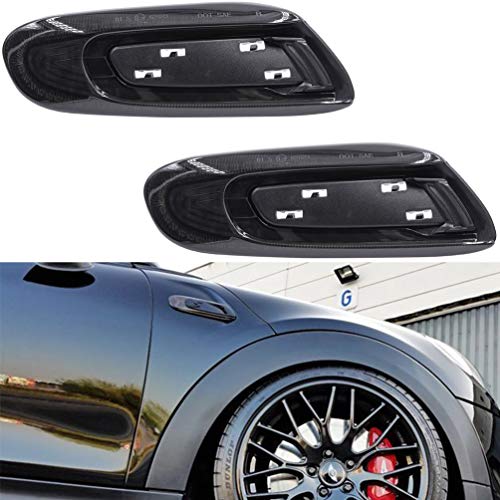 LED Fender Side Marker Light Kit for 2014-2020 MINI Cooper Hardtop F56/Convertible F57/Hatch F55 Dynamica Amber LED Sequential Turn Signal Sidemarkers Lamps Smoked Lens