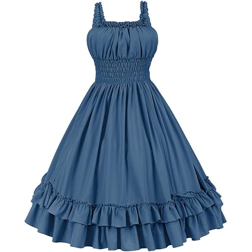ZZEQYG Women's Drawstring Ruffle Steampunk Dress Victorian Renaissance Dresss
