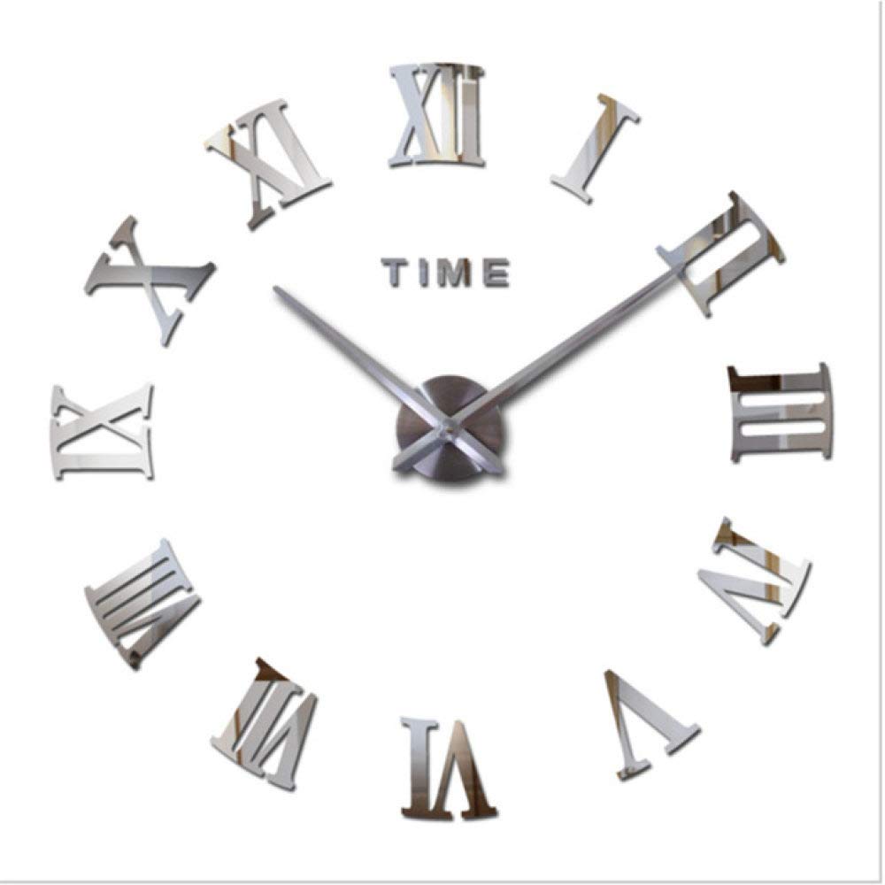 Horloge murale bricolage quartz silencieuse grand miroir argent