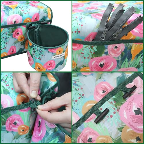 Image of Sewing Machine Mat for Table with Pockets Non-Slip Sewing Machine Pad Floral Reduce Vibration Storage Sewing Accessories Organizer for Supplies Quilting (Green Floral)