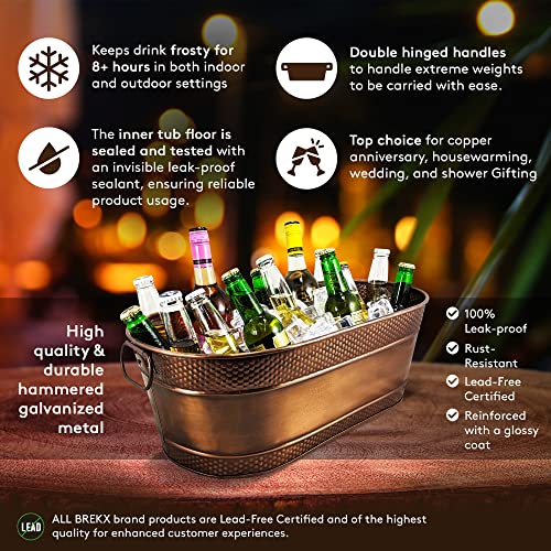 Brekx Colt Copper-Finish Hammered Galvanized Beverage Tubs, Drink Bucket For Parties, 15 Quarts, Set Of 2 #TOP2
