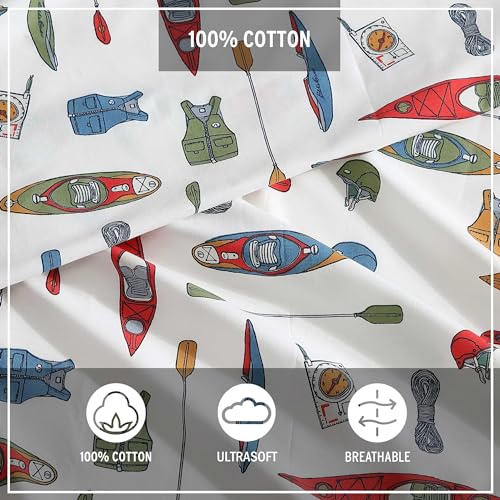 Image of Eddie Bauer - King Sheets, Cotton Percale Bedding Set, Crisp & Cool Home Decor (Kayak Adventure, King)