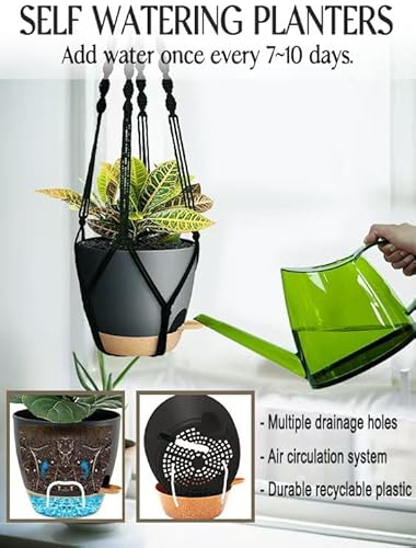 Bouqlife 3 Pack Self Watering Hanging Planters Macrame Plant Hangers With Indoor Flower Pots thumb #1
