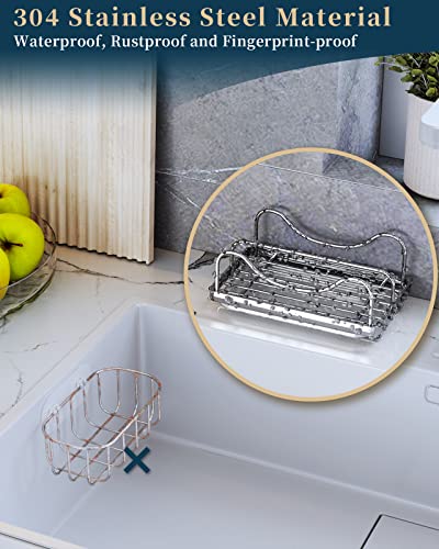 Consumest Sponge Holder For Kitchen Sink, Movable Sink Caddy For Countertop Organizer, 304 Stainless Steel Sink Sponge Holder With Detachable Drip Tray Storage Kitchen Accessories (6.1*3.54*2.56In) #TOP4