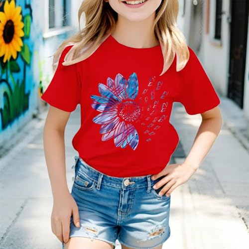 Girls Crop Shirts T Shirt Cute Flower Graphic Loose Tees Crew Neck Short Sleeve Casual Crop Tops for Kids 7to8 Under 103