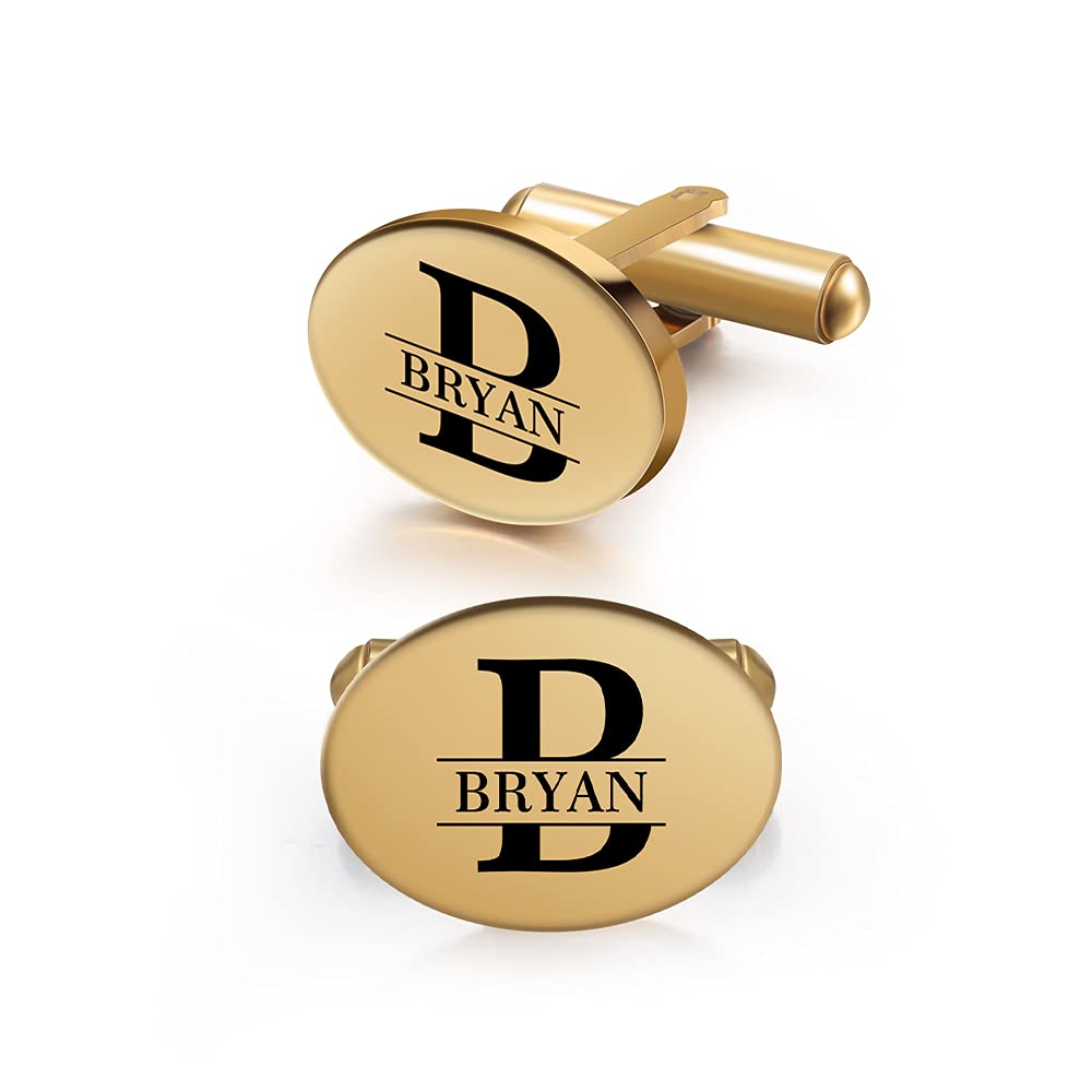 lagofitPersonalized Cufflinks for Men LAGOFIT Custom Name Mens Cufflinks with Initials Gold & Silver Cufflinks for Groomsmen Wedding Business Gifts for Men Dad