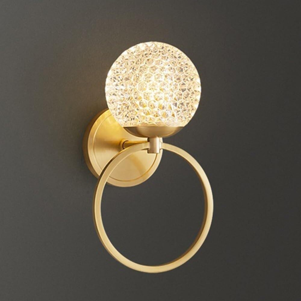 CWCQGH Nordic Minimalist Brass Wall Sconce,Copper Ring Wall Light with Globe Shade,G9 Socket,Crystal Ball Decorative Lighting Wall Lights for Living Room