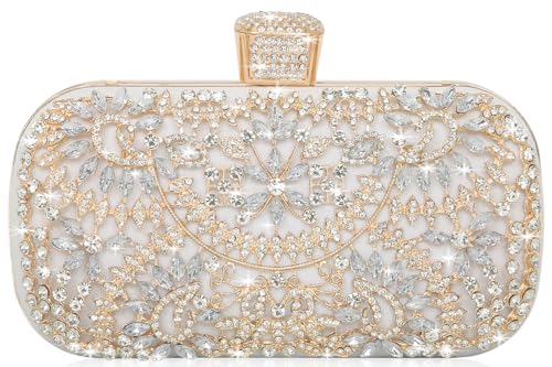 Covelin Women's Rhinestone Decorated Evening Bag, Tote Shoulder Crossbody Handbag with Chain White