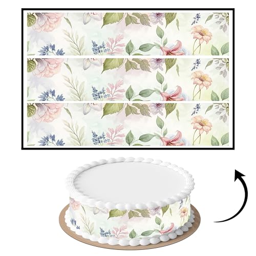 3 pcs Vintage Floral Branches Cake Strips Edible birthday cake