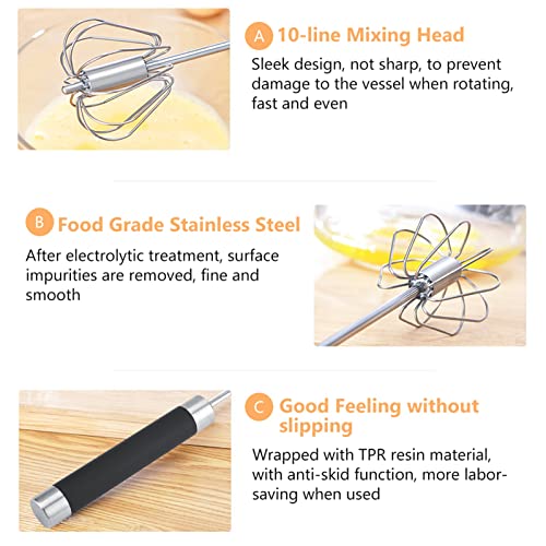 Whisk Egg Beater Rotatable Manual Durable Stainless Steel Anti Rust Whis - Image 4