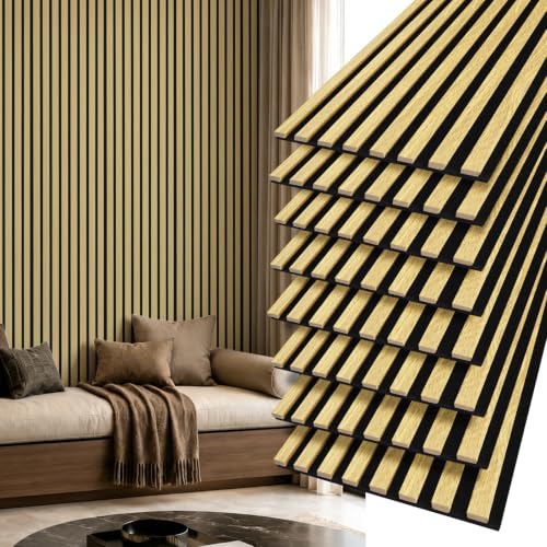 Image of Art3d 12 inch x 93 inch Acoustic Wood Slat Wall Panel, 8 pcs, 62 sq.ft, Oak