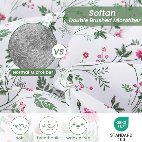Image of Softan Vintage Floral Full Bed Sheets, Cozy Microfiber Flower Printed Sheets with 15 inch Deep Pocket Fitted Sheet & Non-Slip Straps, Patterned Botanical Wildflower Sheets & Pillowcase Set