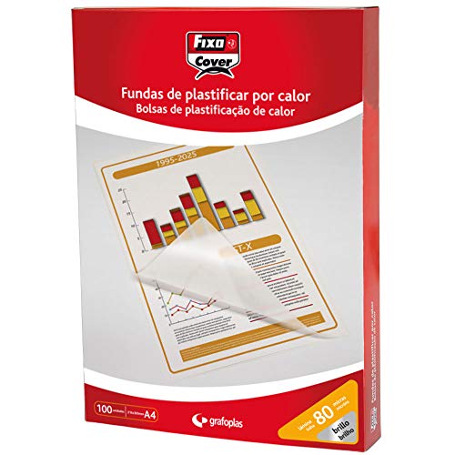 Fixo Cover 1020100 - Caja de 100 Fundas para Plastificar A4, Brillo, 216X303Mm, 80 Micras