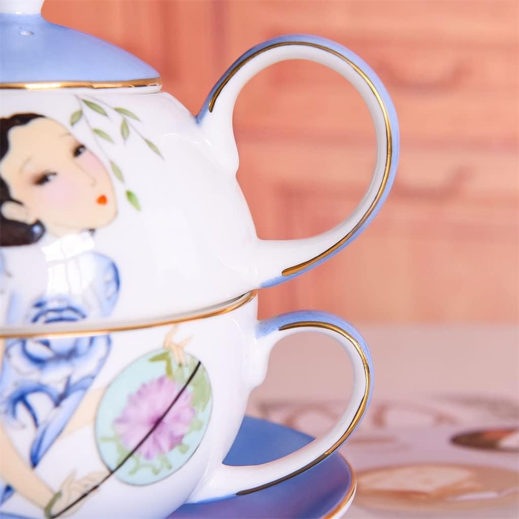 Handdrawn Ceramic Tea Set Mother and Child Pot Bone Porcelain Coffee Cup British Vintage Flower Tea Pot