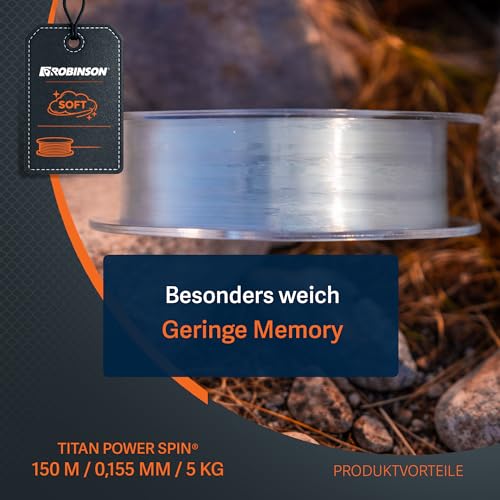 ROBINSON Monofile Angelschnur – Nylon - 150m - leicht zu Knoten - Geringe Dehnung & reißfest, Abriebfest – Transparent/Hellgrau/Braun – Spinning/Pose/Feeder (Transparent - Spinning, 0,155mm - 5kg)