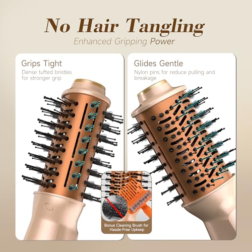 Image of PRITECH Auto Dual Voltage Hair Dryer Brush for Travel,Ionic Hair Styler | 110-240V Mini Hot Air Brush,Blow Dryer Brush in one,Volumizer Straightener Curler,Compact Lightweight Portable,Champagne Gold