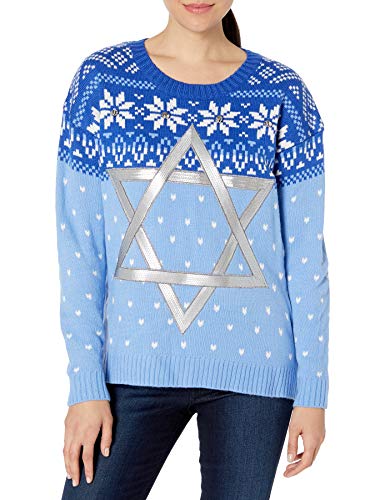 Blizzard Bay Women's, Long Sleeve, Star of David Chanukah Ugly Christmas Sweater Jingling Bells