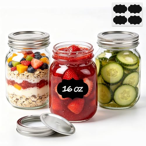 ComSaf Regular Mouth Mason Jars 16 oz with Lids 3 Pack Canning Jars