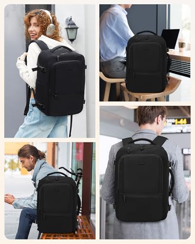 LOVEVOOK Handgepäck Rucksack Flugzeug, 40L Groß Reiserucksack Herren Damen Laptop Rucksack 17 Zoll, Wasserdicht Travel Backpack Carry On Luggage, Business Cabin Bag für Reise Arbeit Urlaub, Schwarz