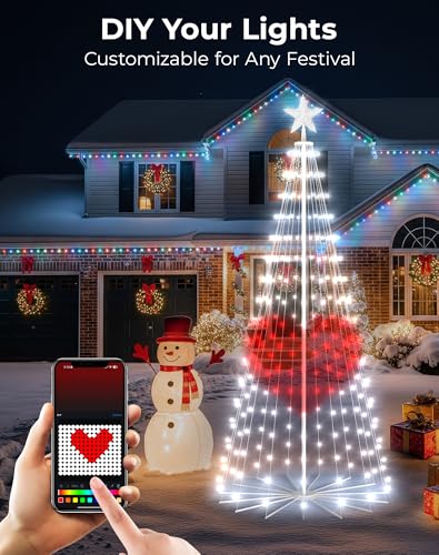 1.8M Smart Christmas Cone Tree, APP Controlled DIY Outdoor Christmas Decorations Light Up Colour Changing, Music Dimmable Mains Powered Waterproof LED Cone Tree for Garden, Patio & Holiday Display — photo 3