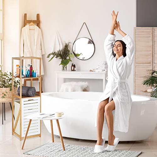 Relaxdays Estantería de Baño con Cesto para Colada, Beige-Blanco, Bambú-Tela, 130 x 37 x 33 cm - imagen 2