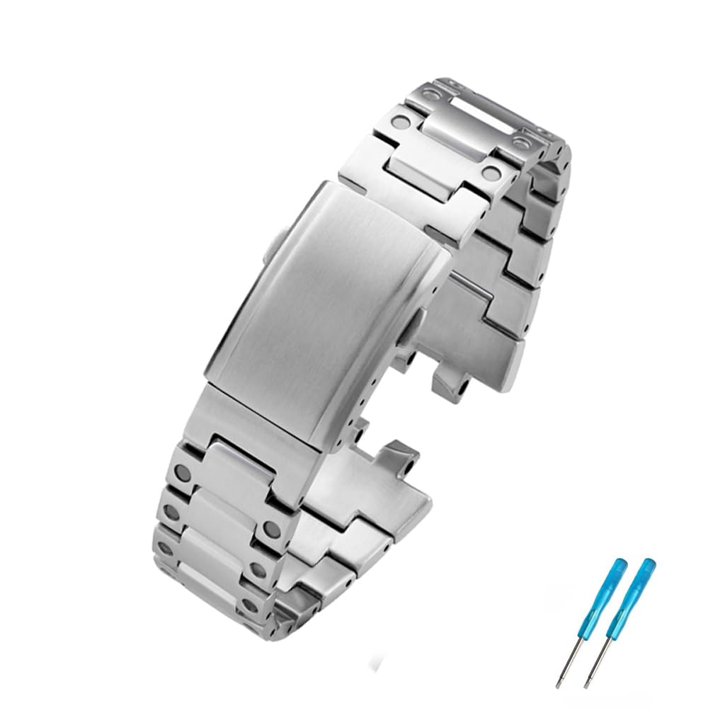 GM-2100 GBM-2100 GM-5600 ダブルコンベックスステンレススチールウォッチストラップ（男性用）に適合 (Silver, GM-B2100)