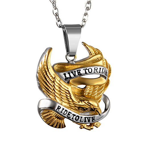Collier homme acier inoxydable doré pendentif aigle chaîne de 55 cm