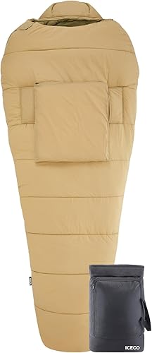ICECO Saco de dormir XL para adultos, saco de dormir de campamento de 10 F para clima frío, saco de dormir de mochilero de 3 estaciones, cálido y