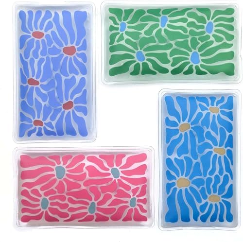 Kids Reusable Ice Packs, Flower 4-Pack Non-Toxic BPA-Free, 8H Long-Lasting Cold Packs for Lunch/Boxes/School/Travel, Slim Gel Ice Packs for Kids Boo-Boo Relief