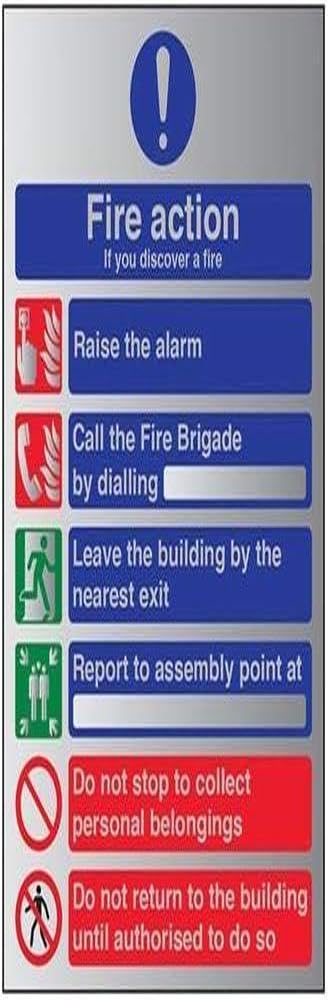 V Safety General Fire Action 6 Message Sign - 150mm x 200mm - 1.6mm Alu Rigid Plastic